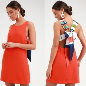 COPY - Lulus Joyful Red Orange Multi Stripe Tie-Back Mini Dress